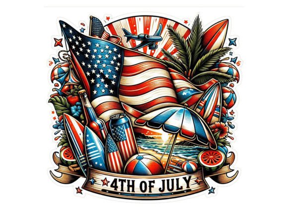 4th of July Surf Club Clipart Design