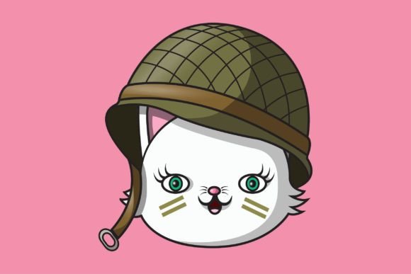 Cat Head Wearing a Soldier's Hat in Modern Design